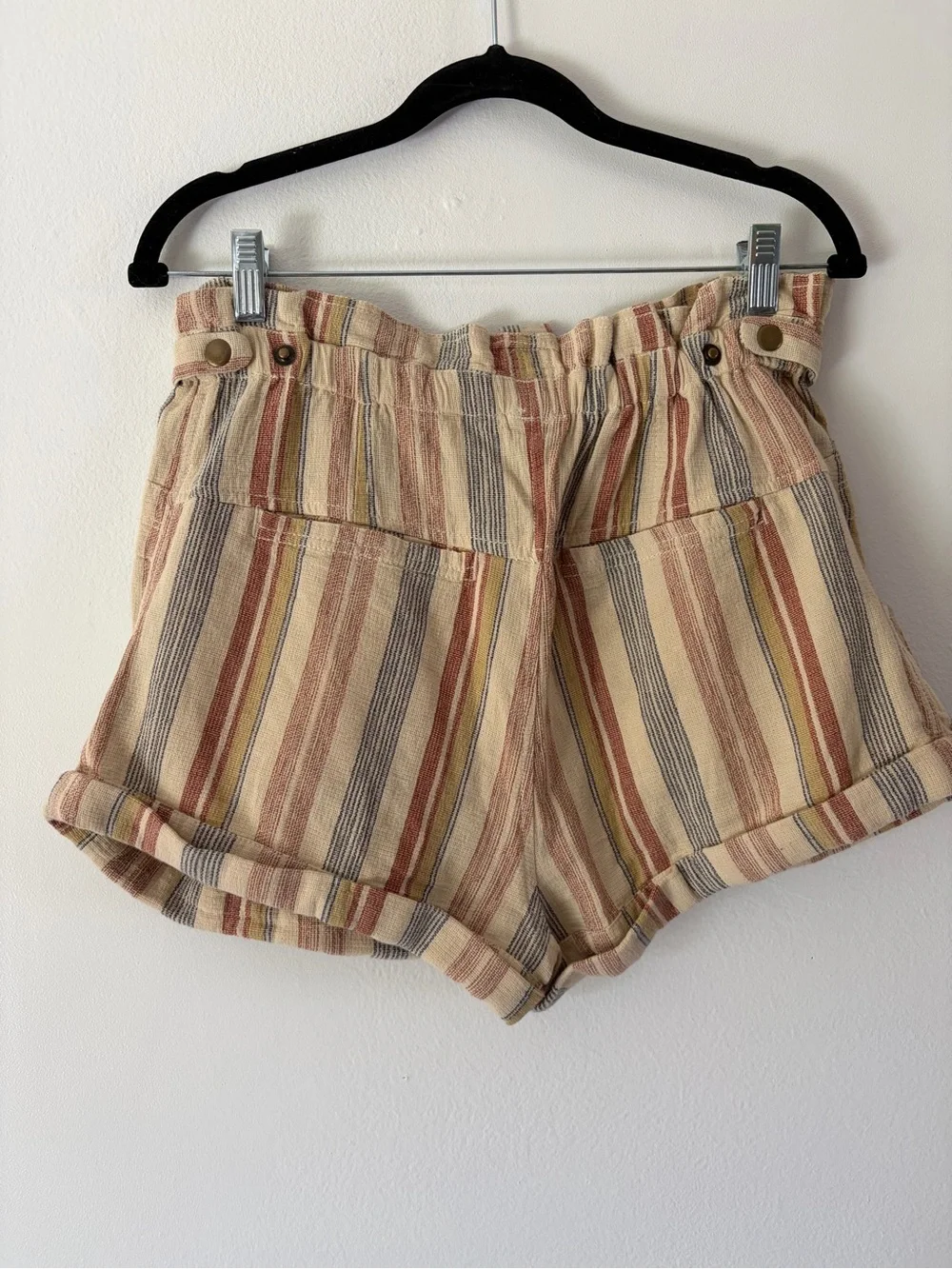 Free People Topanga Tan Combo Striped Paperbag Waist Shorts Size Small NWT